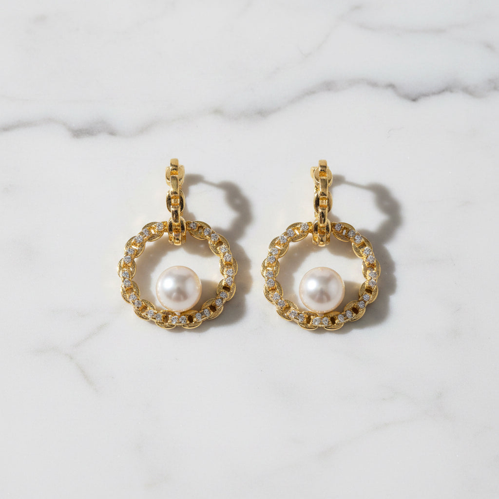 Golden Hoop With Pearl Earrings - Terciany 