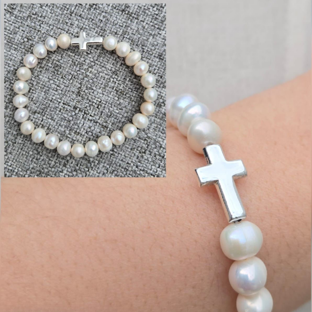 Freshwater Pearl Cross Bracelet