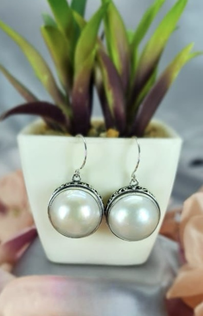 18mm white Mabe pearl drop earrings
