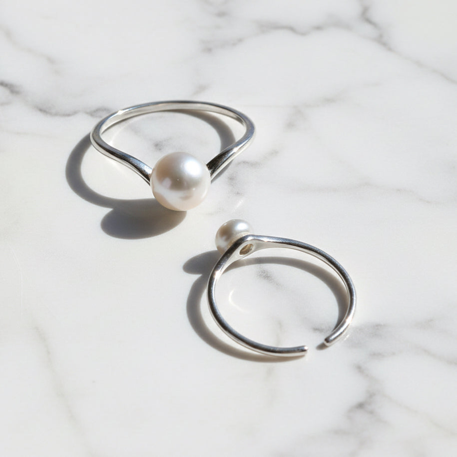 Sterling Silver Adjustable Wishbone Ring With Freshwater Pearl Centre - Terciany 