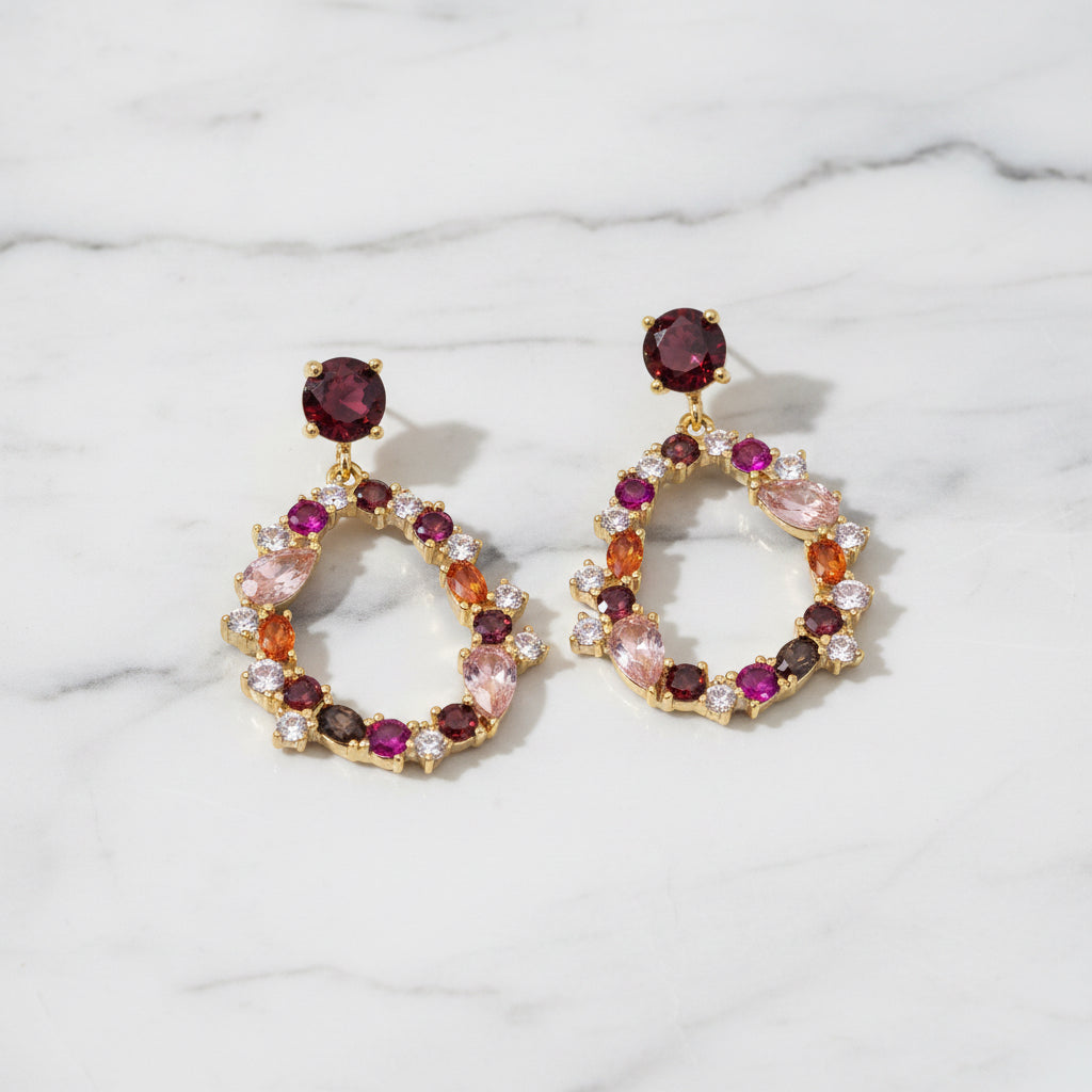 Large Gold Oval Hanging Hoops In Rich Colours - Terciany 
