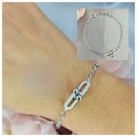 18cm Sterling silver bracelet with cubic Pavé statement link