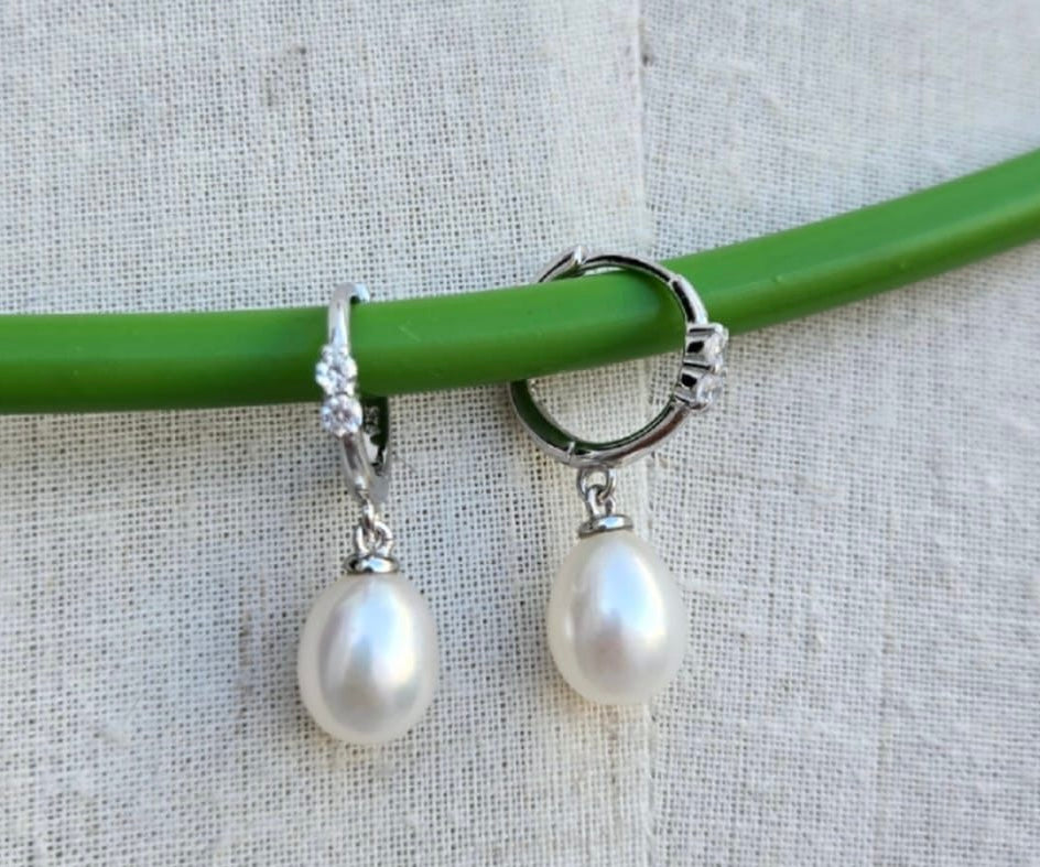Freshwater Pearl Drops On Huggy Earrings