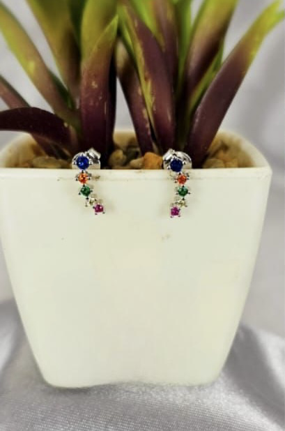 11mm Sterling silver stud earrings with rainbow coloured cubic zirconia stones