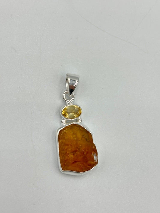 Amber and citrine semi precious stone pendant