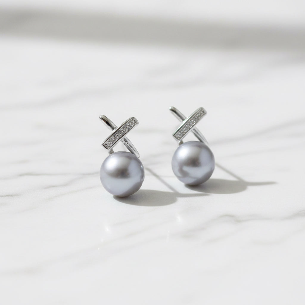Grey freshwater pearl earrings