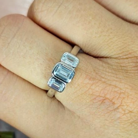 Three Rectangular Cubic Zirconia Ring