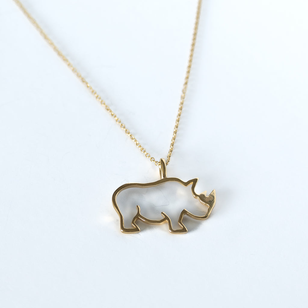 Outlined Rhino In Gold Or Silver