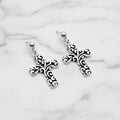Filigree cross drop earrings