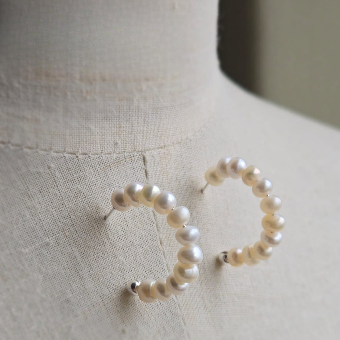 Sterling silver hoops with lots of 4mm freshwater pearls