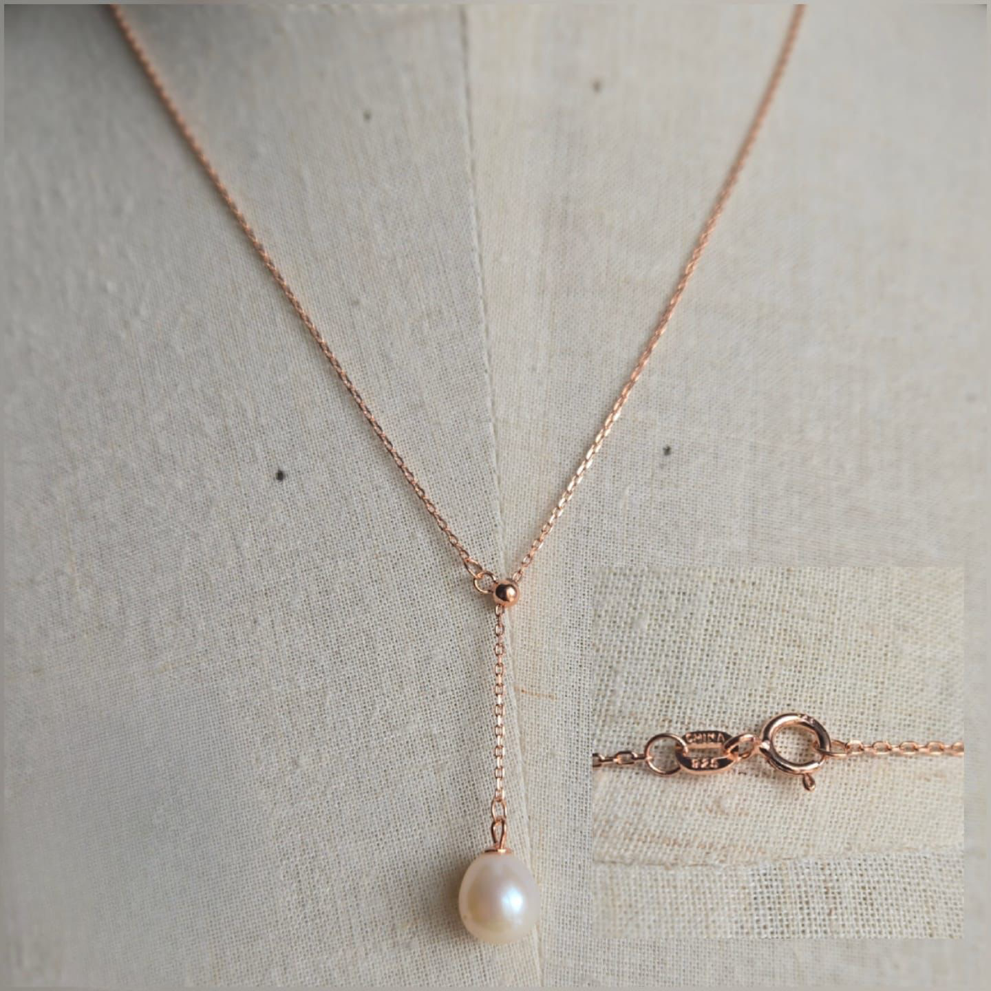 Rose Gold Adjustable Y Shape Freshwater Pearl Necklace