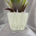 Chain Drop Earrings With Double Circle Ends And Dangling Ball - Terciany 