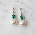 Emerald Green And Pearl Combination Drop Earrings - Terciany 