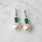 Emerald Green And Pearl Combination Drop Earrings - Terciany 