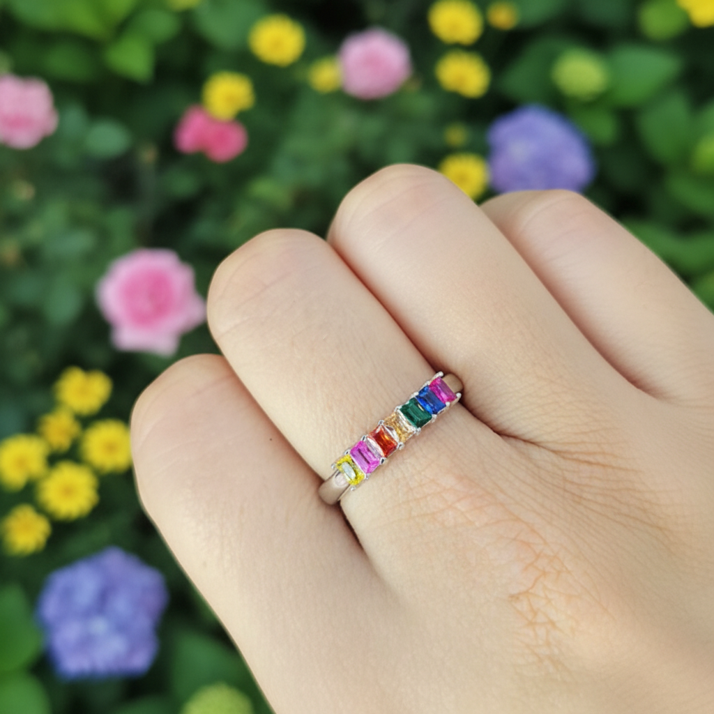 Rainbow Baguette Ring