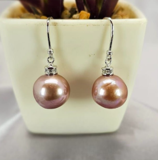 Large awesome pink freshwater pearl earrings with luxury bling top