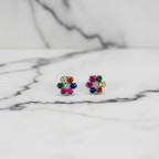 8mm Rainbow Coloured Flower Studs - Terciany 