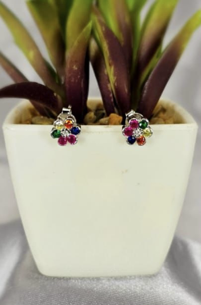 8mm Rainbow coloured flower studs