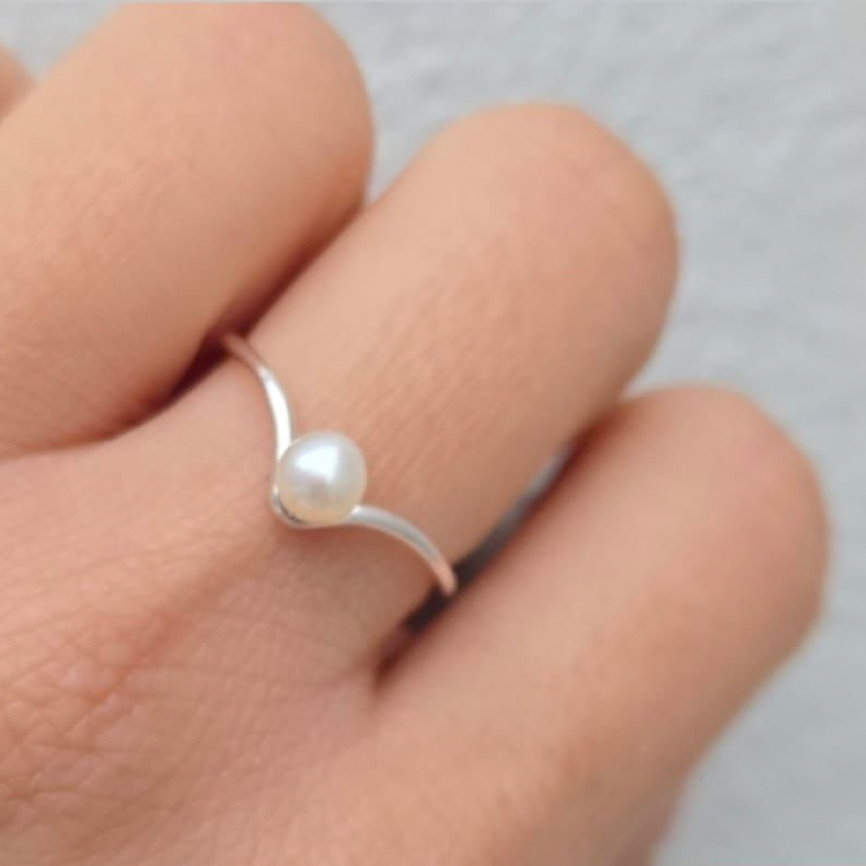 Sterling Silver Adjustable Wishbone Ring With Freshwater Pearl Centre