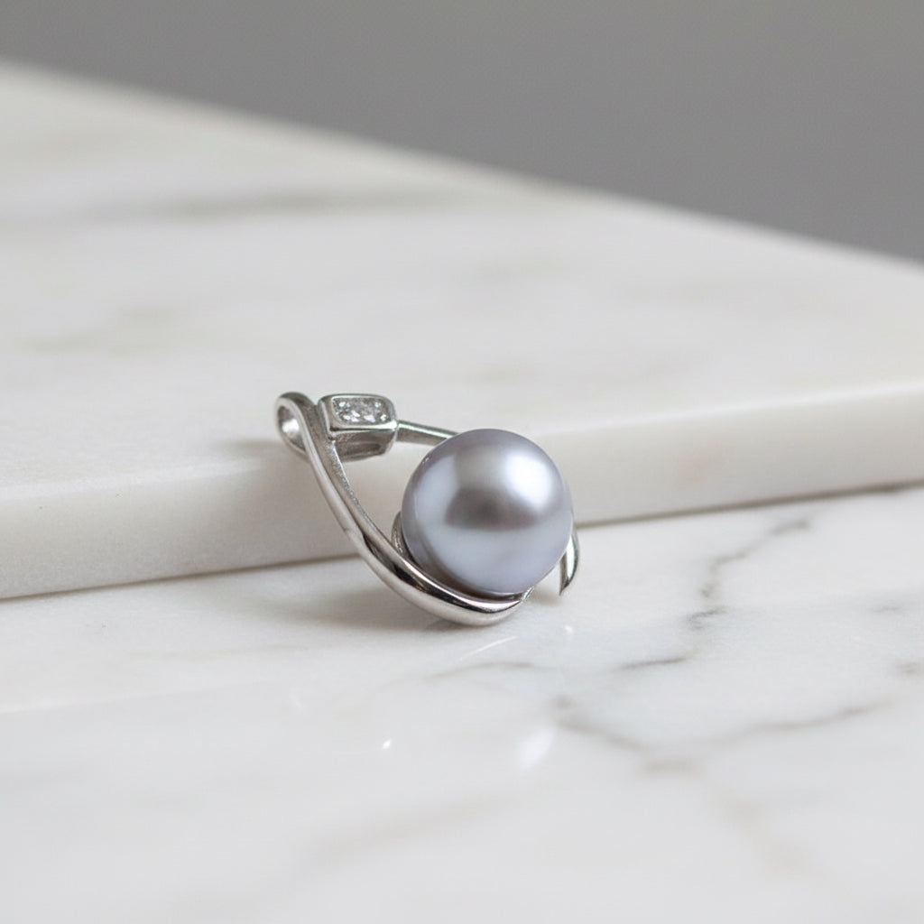 Grey Pearl Pendant With Cubic Zirconia On Top - Terciany 