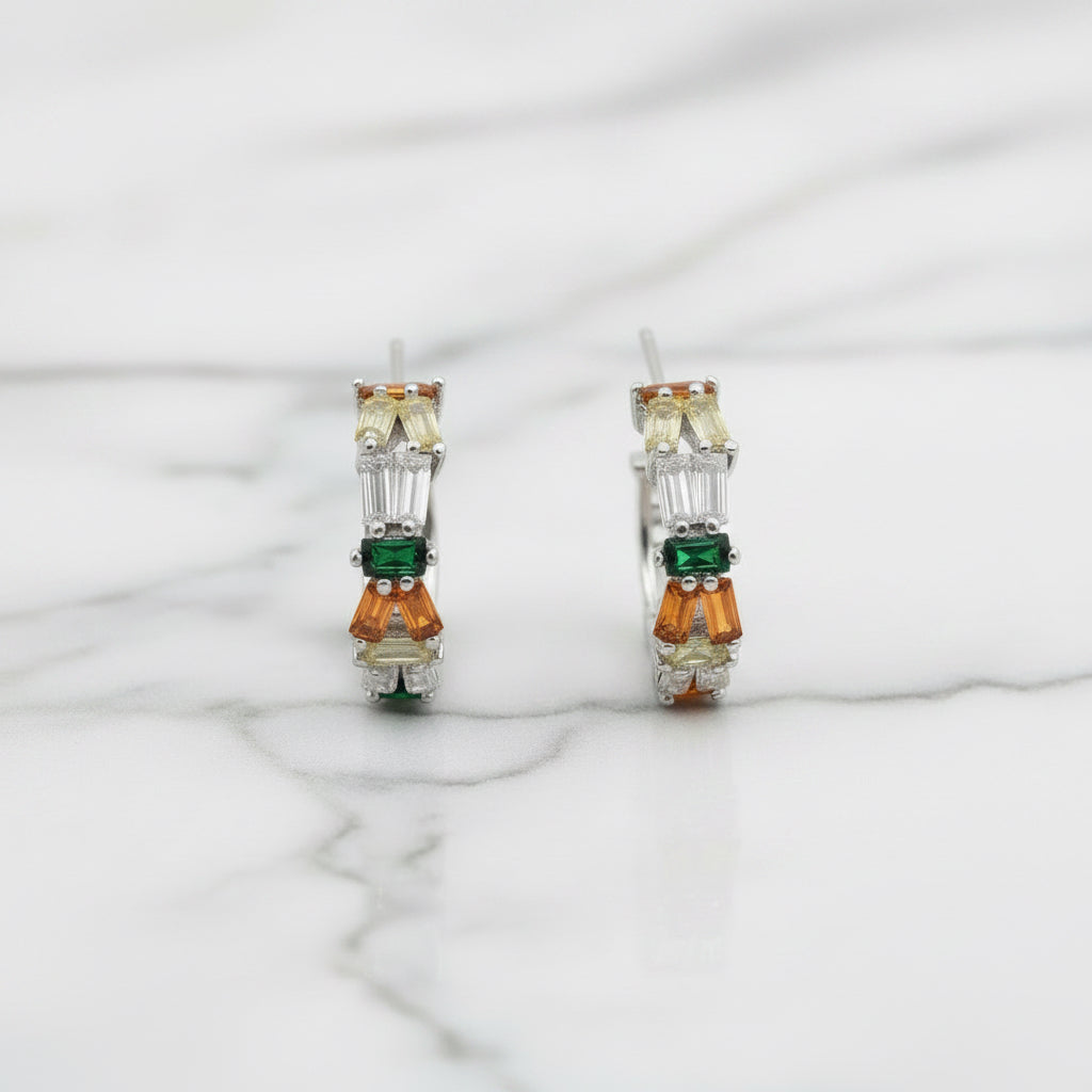 Hoop Earrings With Baguette Stone Detail - Terciany 