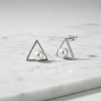 Triangle Stud With Freshwater Pearls - Terciany 