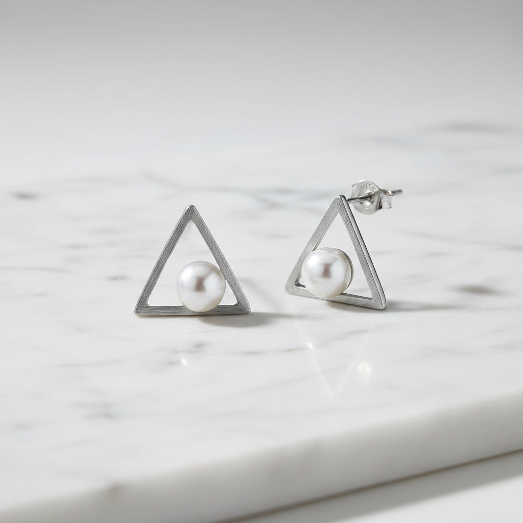 Triangle Stud With Freshwater Pearls - Terciany 
