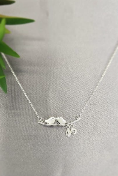 Sterling silver necklace with two lovebirds