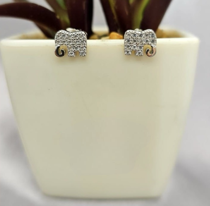 Cubic zirconia pavé elephant stud earrings