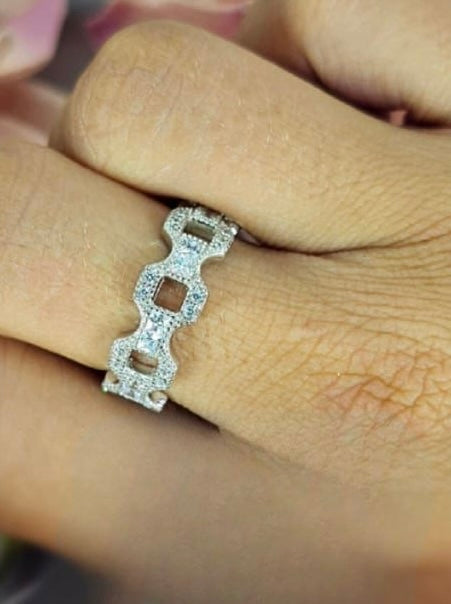 Sterling silver cubic zirconia pavé cable ring