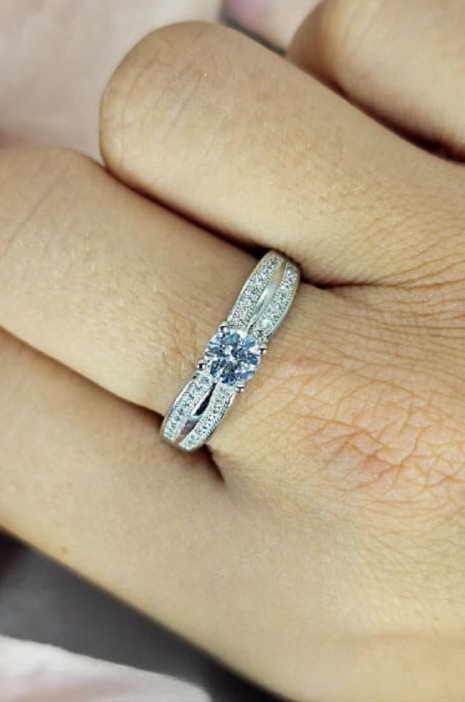 Double Pavé Band With Stunning Cubic Zirconia Centre
