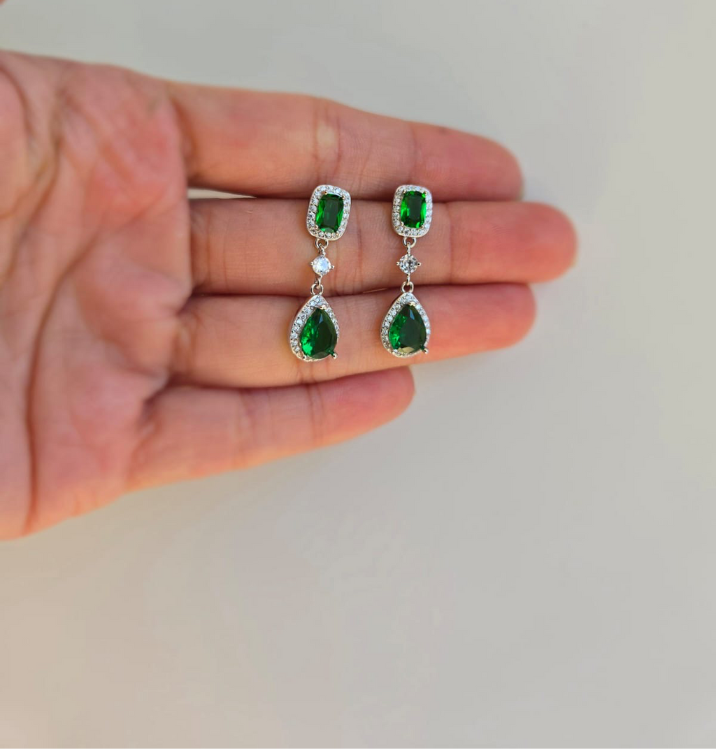 Double Drop Green Earrings