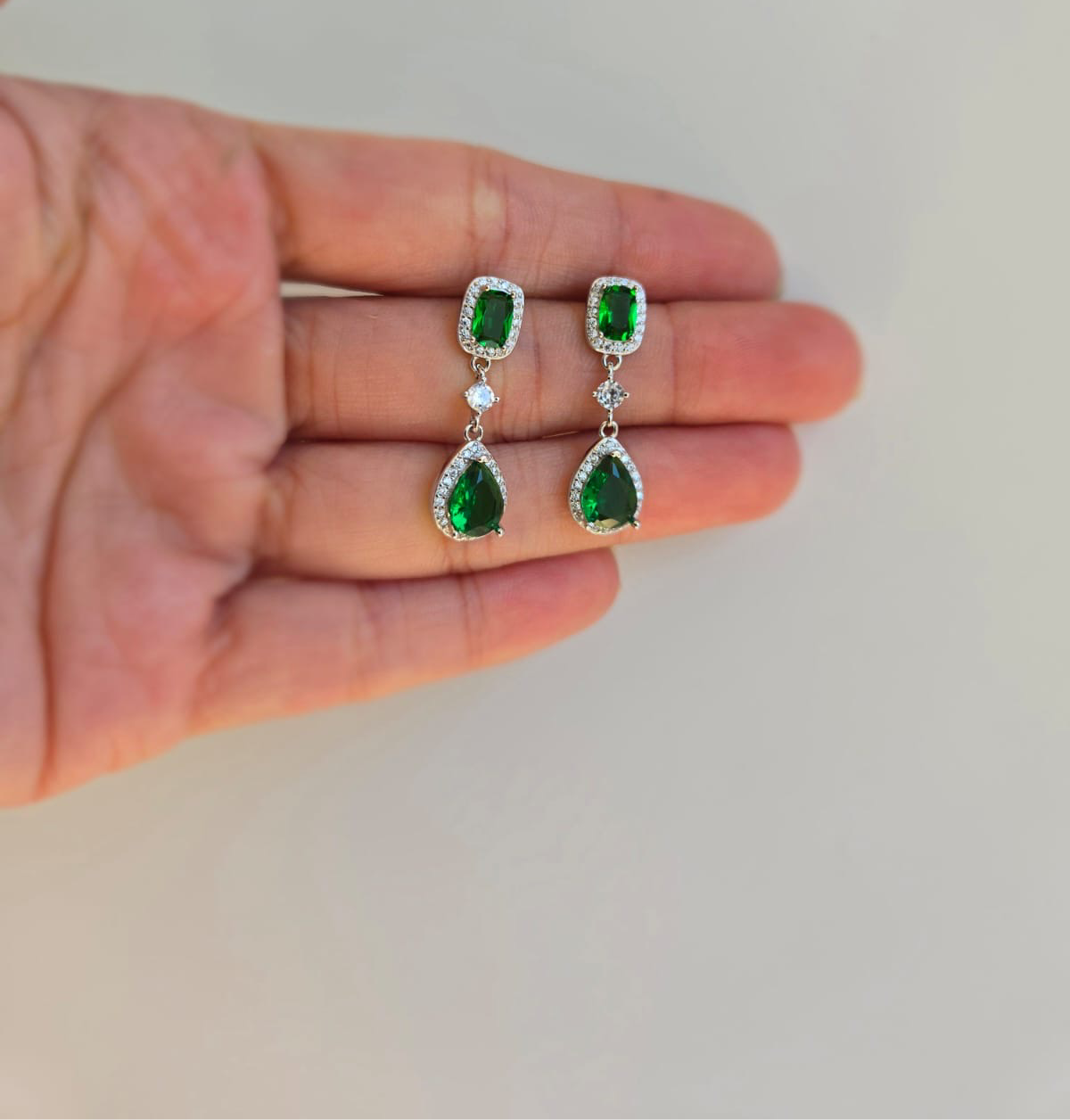 Double Drop Green Earrings