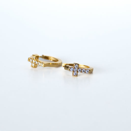 Golden cross huggy earrings