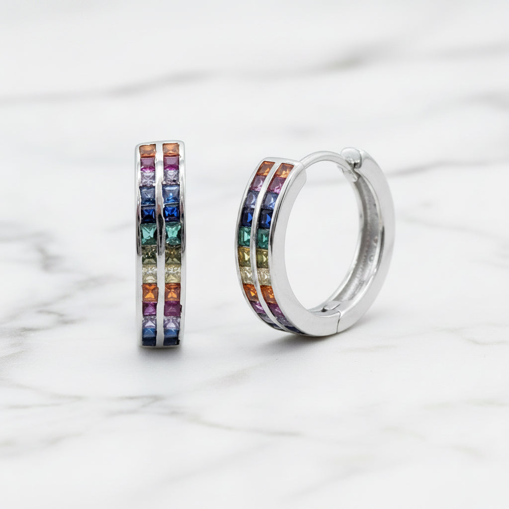 Double Hoop Colourful Huggy Earrings - Terciany 