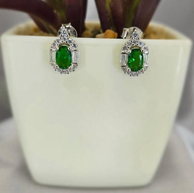 Green rectangular stud earrings