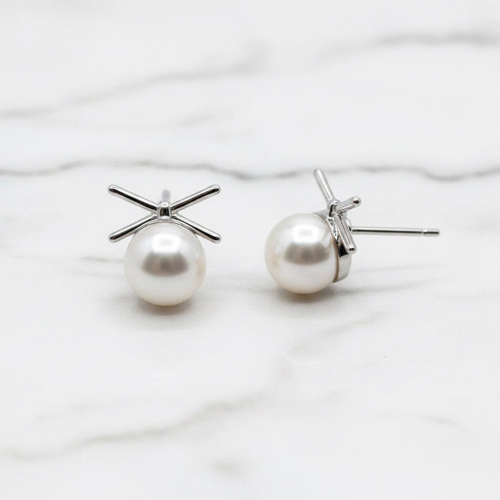 Freshwater Pearl Studs With Bow Tie Top - Terciany 