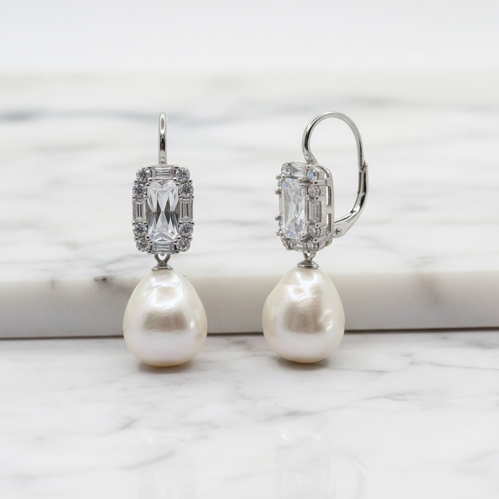 Statement clear and Pearl Drop Earrings