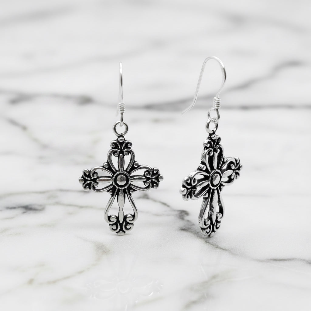 Filigree Cross Drop Earrings