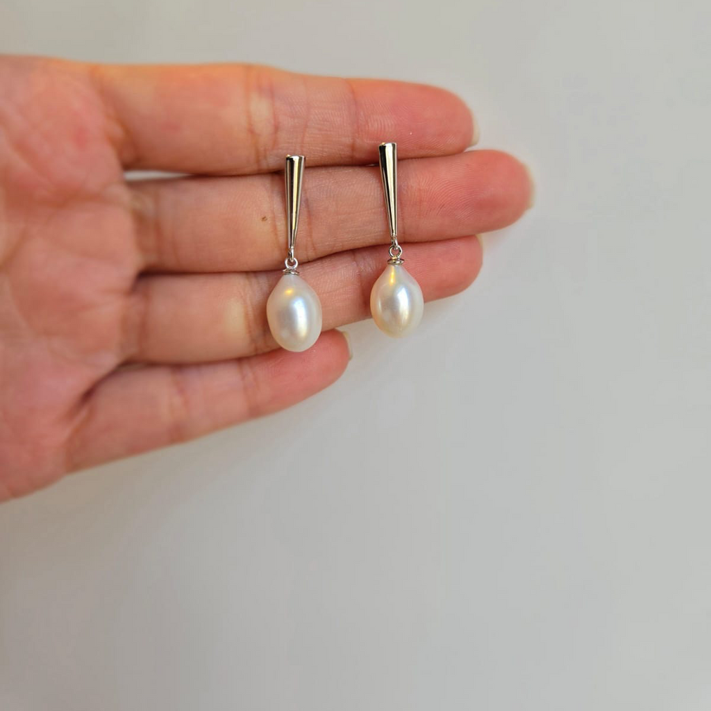 Sterling Silver Straight Line Pearl Earrings