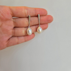 Sterling Silver Straight Line Pearl Earrings - Terciany 