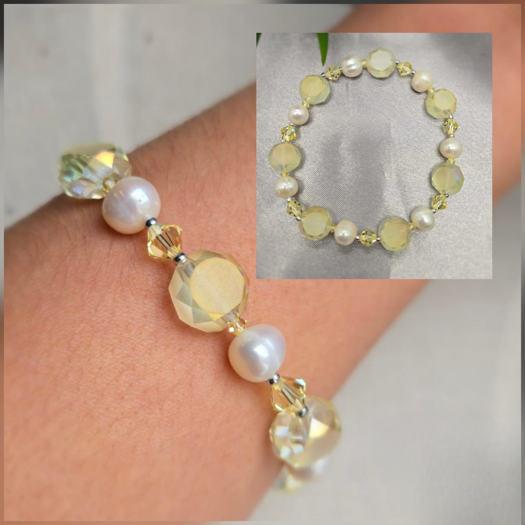Yellow Crystal And Freshwater Pearl Bracelet