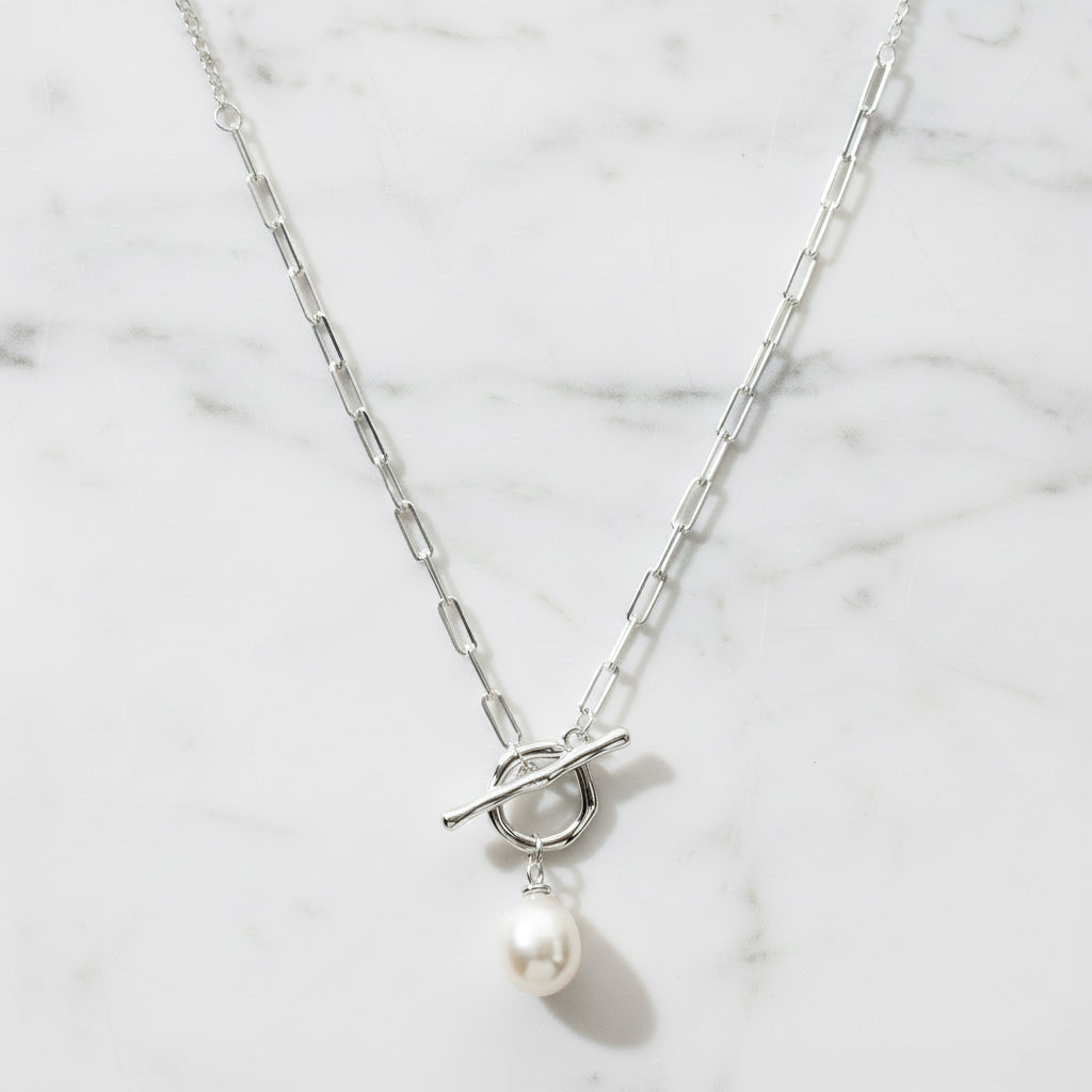 Paperclip Chain With Pearl Pendant On It
