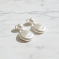 Freshwater Pearl Drop On Coin Pearl Earrings - Terciany 
