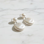 Freshwater Pearl Drop On Coin Pearl Earrings - Terciany 
