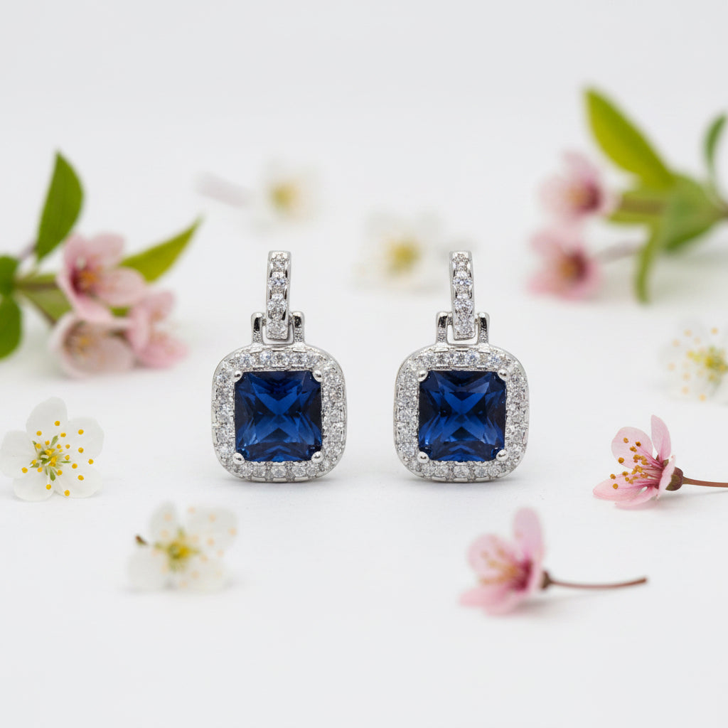 Blue Square Drop Earring