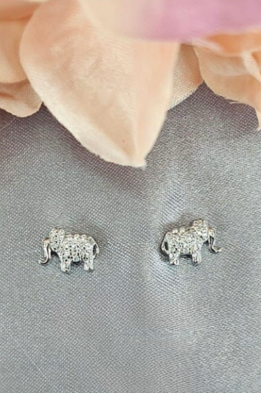 Cubic zirconia Pavé elephant stud earrings