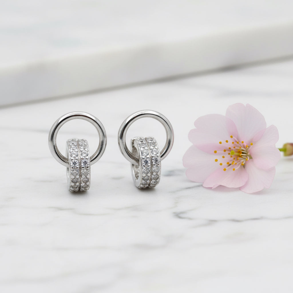 Double Ring Studs With Cubic Zirconia Detail - Terciany 