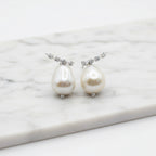 Pearl Drop Earrings With Cubic Zirconia Base - Terciany 
