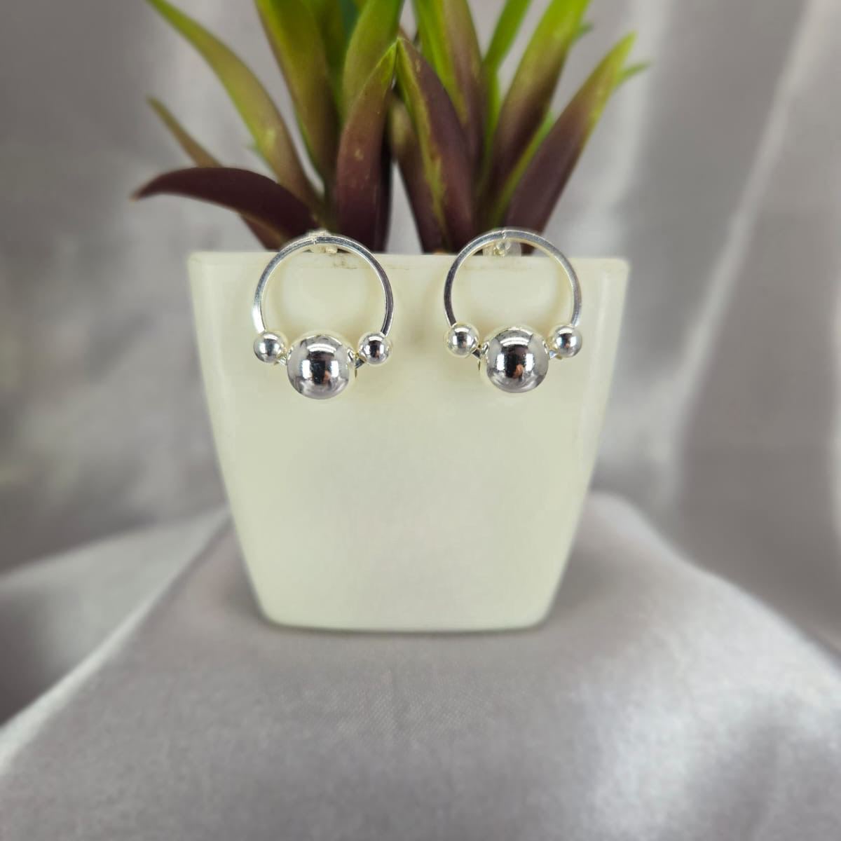 Sterling Silver Circle Studs With Three Balls